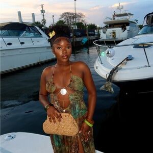 Green and Brown Women's Sexy Elegant Dress